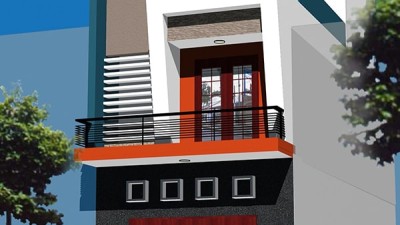 Phối cảnh và bản vẽ thiết kế chi tiết nhà phố 2 tầng