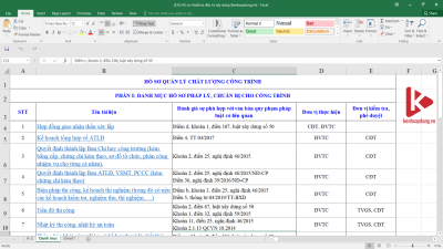 [Excel] Hồ sơ chuẩn bị xây dựng