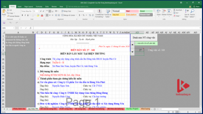 File Excel Hồ sơ quản lý chất lượng cầu Ba Đông